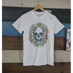 Skull Mens T Shirt Small White Tshirt Leave it Better Then You Found It Hippie C